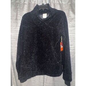 Freely Sweater Womens Large Black Sherpa Pullover Cowl Mock Neck